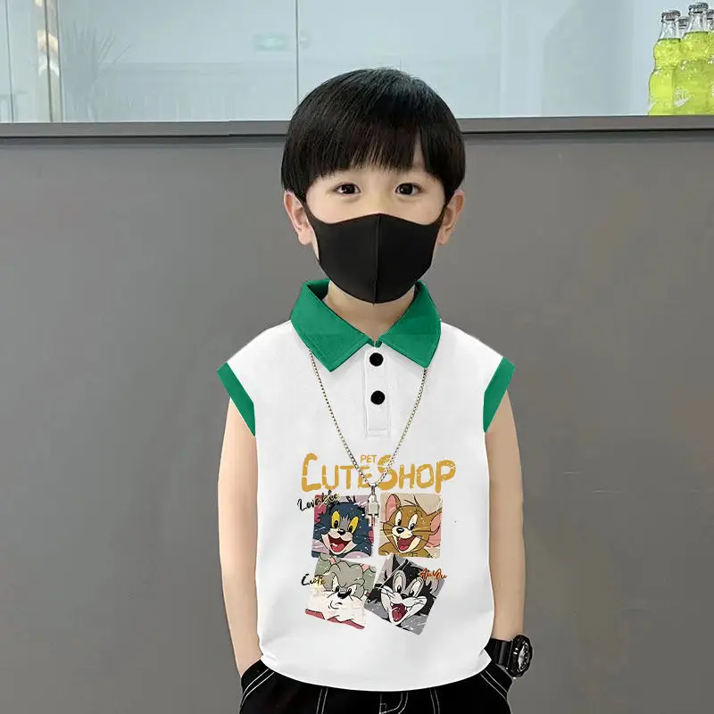 Kids Lapel Polo T-Shirt White Black 2025 Summer Medium Large - Image 6