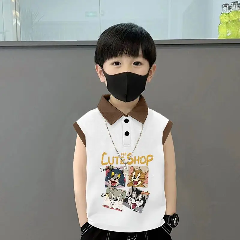 Kids Lapel Polo T-Shirt White Black 2025 Summer Medium Large - Image 7
