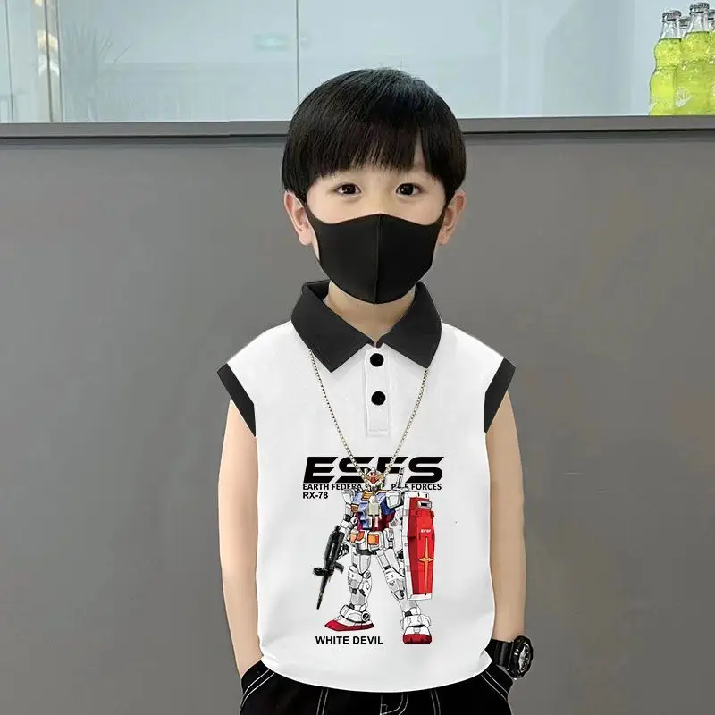 Kids Lapel Polo T-Shirt White Black 2025 Summer Medium Large - Image 9