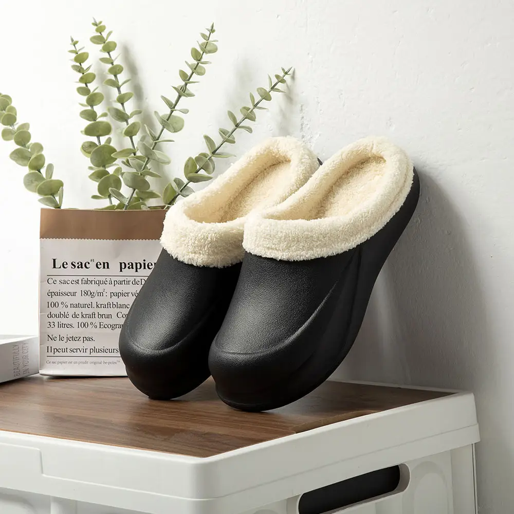 Autumn and Winter Warm Cotton Slippers for Men and Women, Indoor Home Simple Plush Non-Slip Couple Half-Wrap Slippers, Fashionable and Casual - Image 2