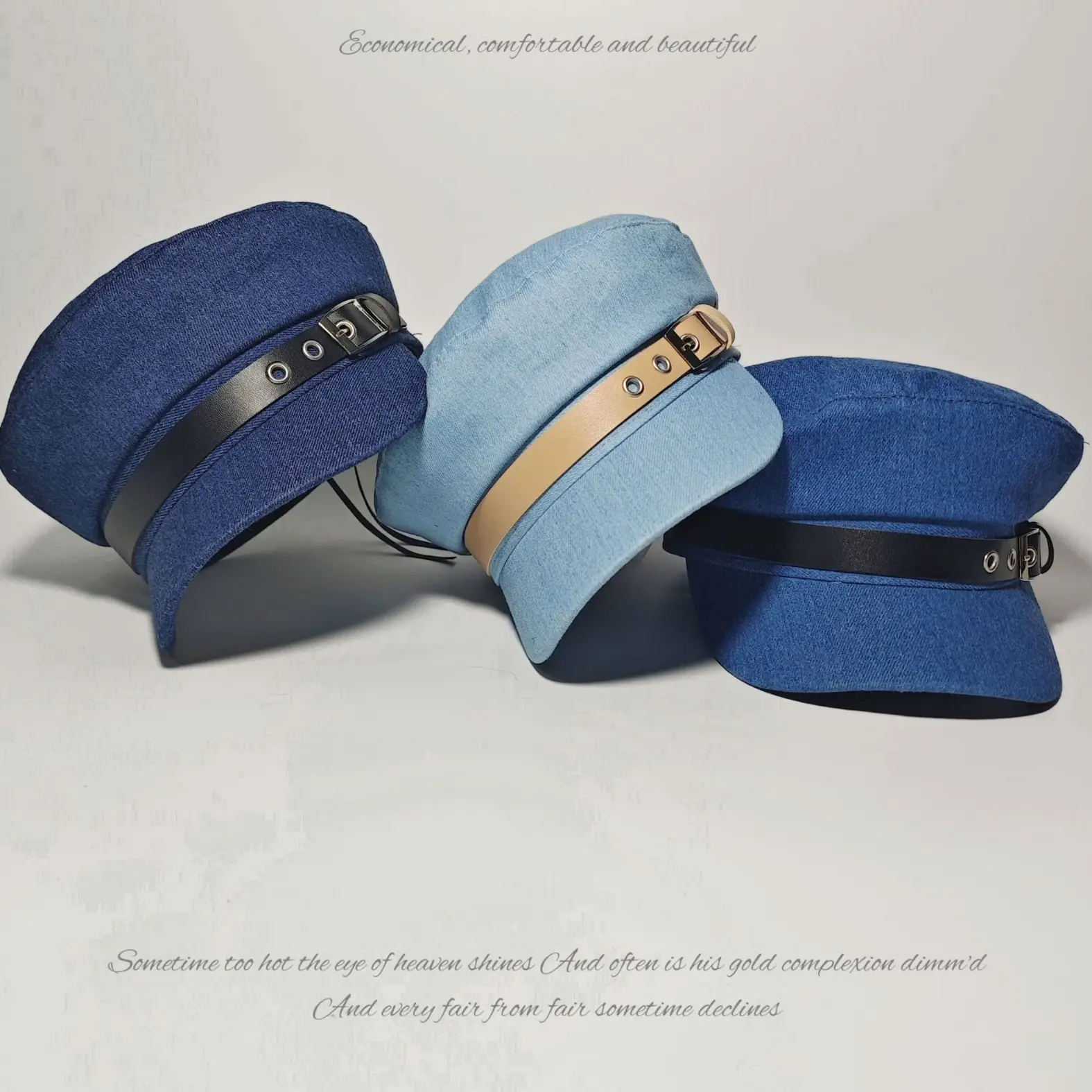 Women Blue Denim Belt Buckle Cap with Curved Brim - Image 5