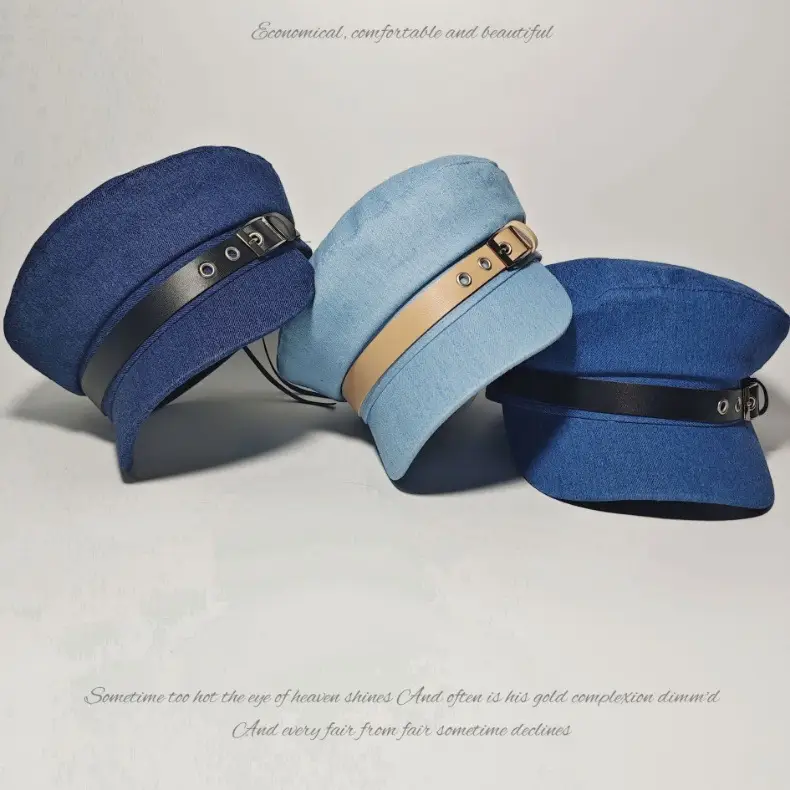 Women Blue Denim Belt Buckle Cap with Curved Brim — feature 5