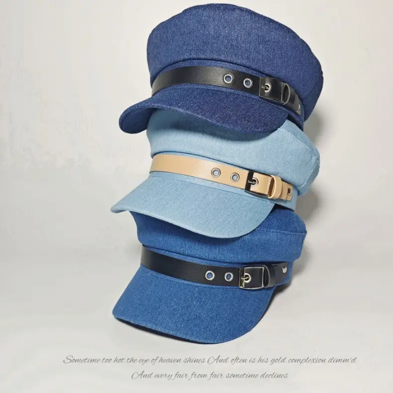 Women Blue Denim Belt Buckle Cap with Curved Brim — feature 6