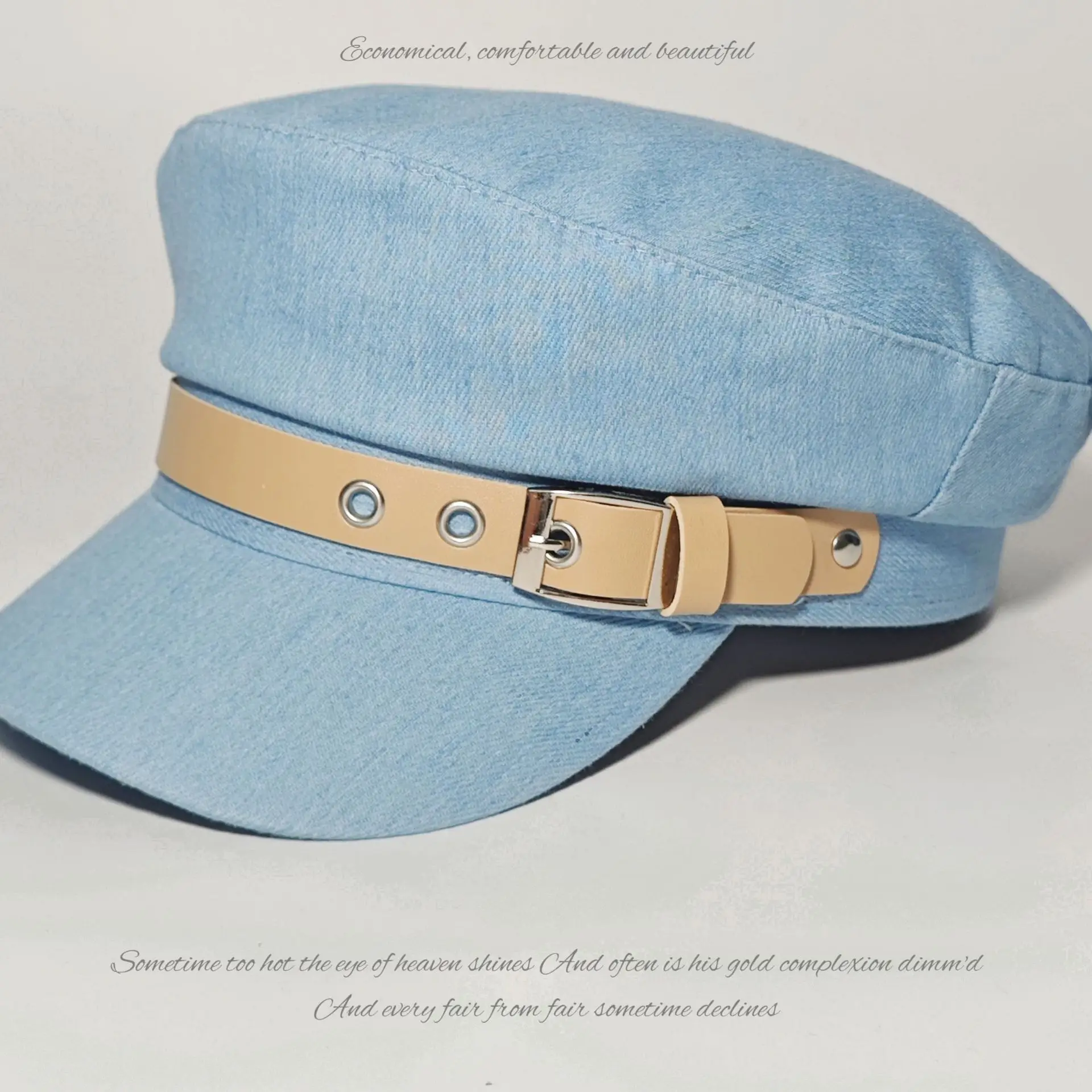 Women Blue Denim Belt Buckle Cap with Curved Brim — feature 8