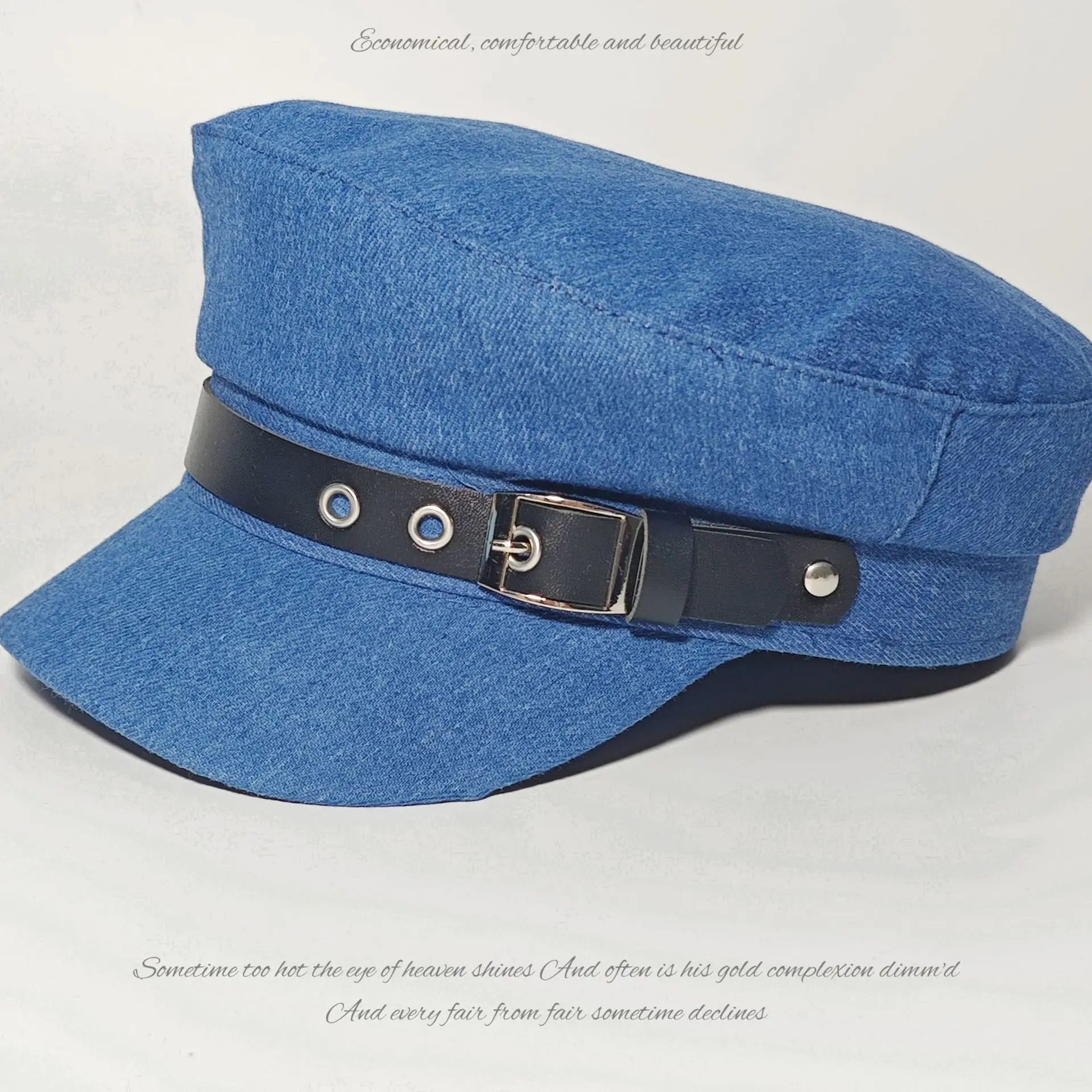 Women Blue Denim Belt Buckle Cap with Curved Brim — feature 9