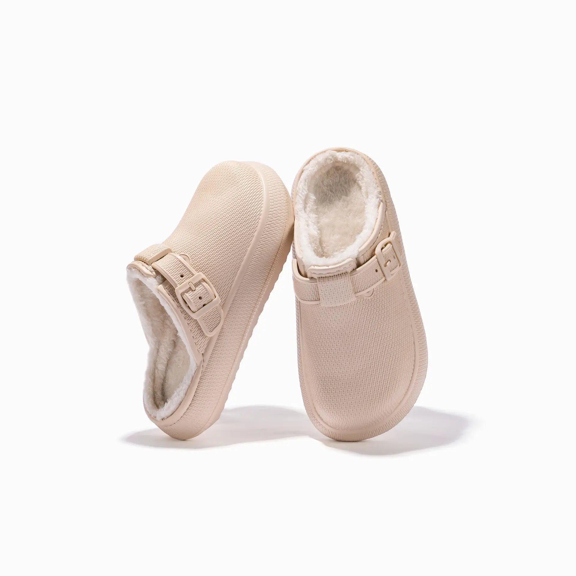 Women's Beige Cotton Slip-On Slippers Warm Indoor Winter