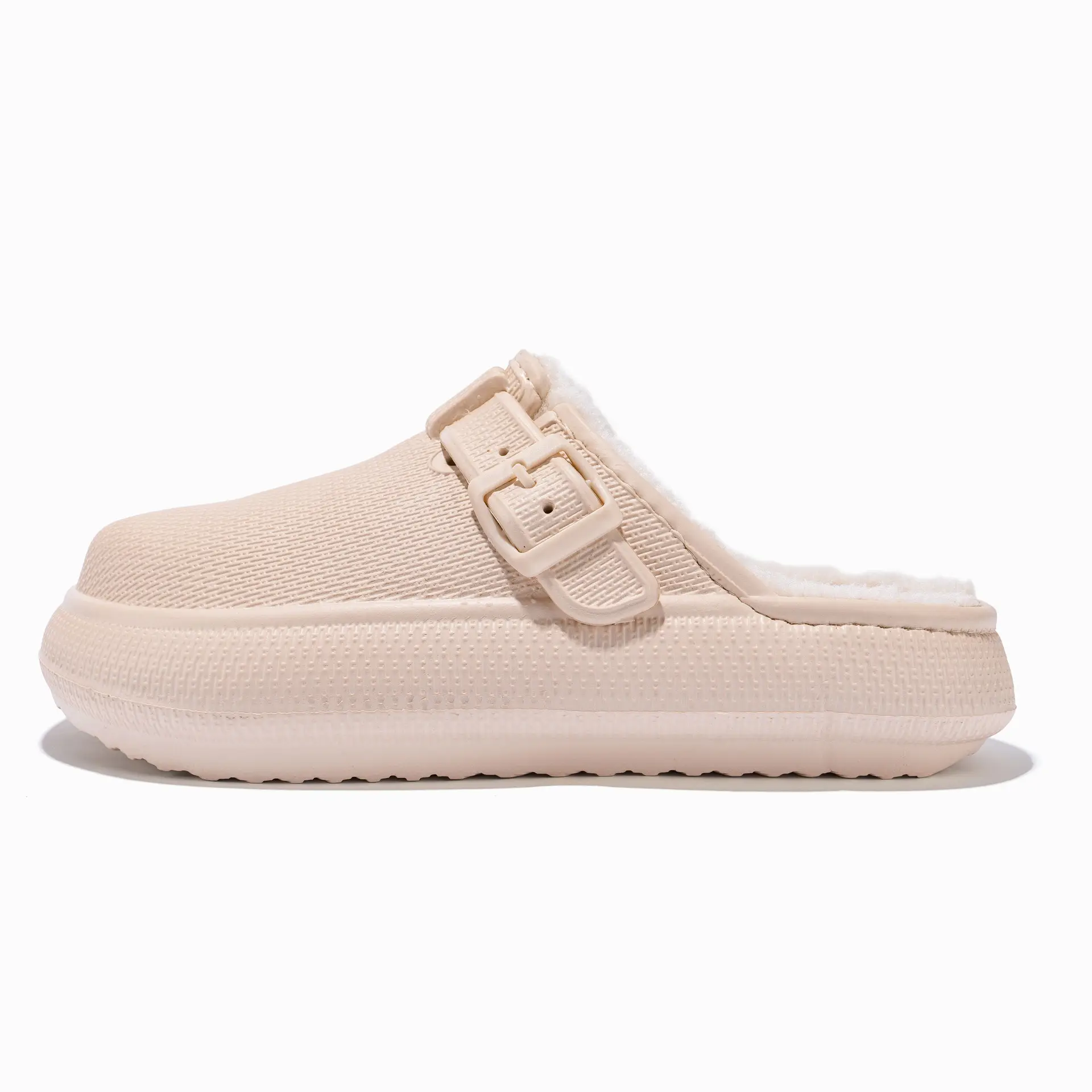 Women's Beige Cotton Slip-On Slippers Warm Indoor Winter