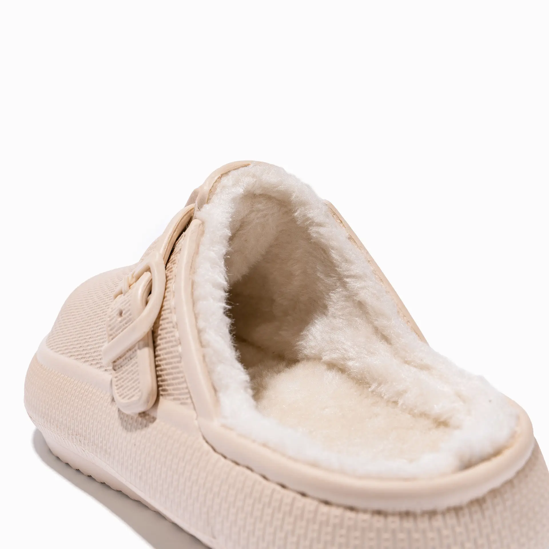 Women's Beige Cotton Slip-On Slippers Warm Indoor Winter