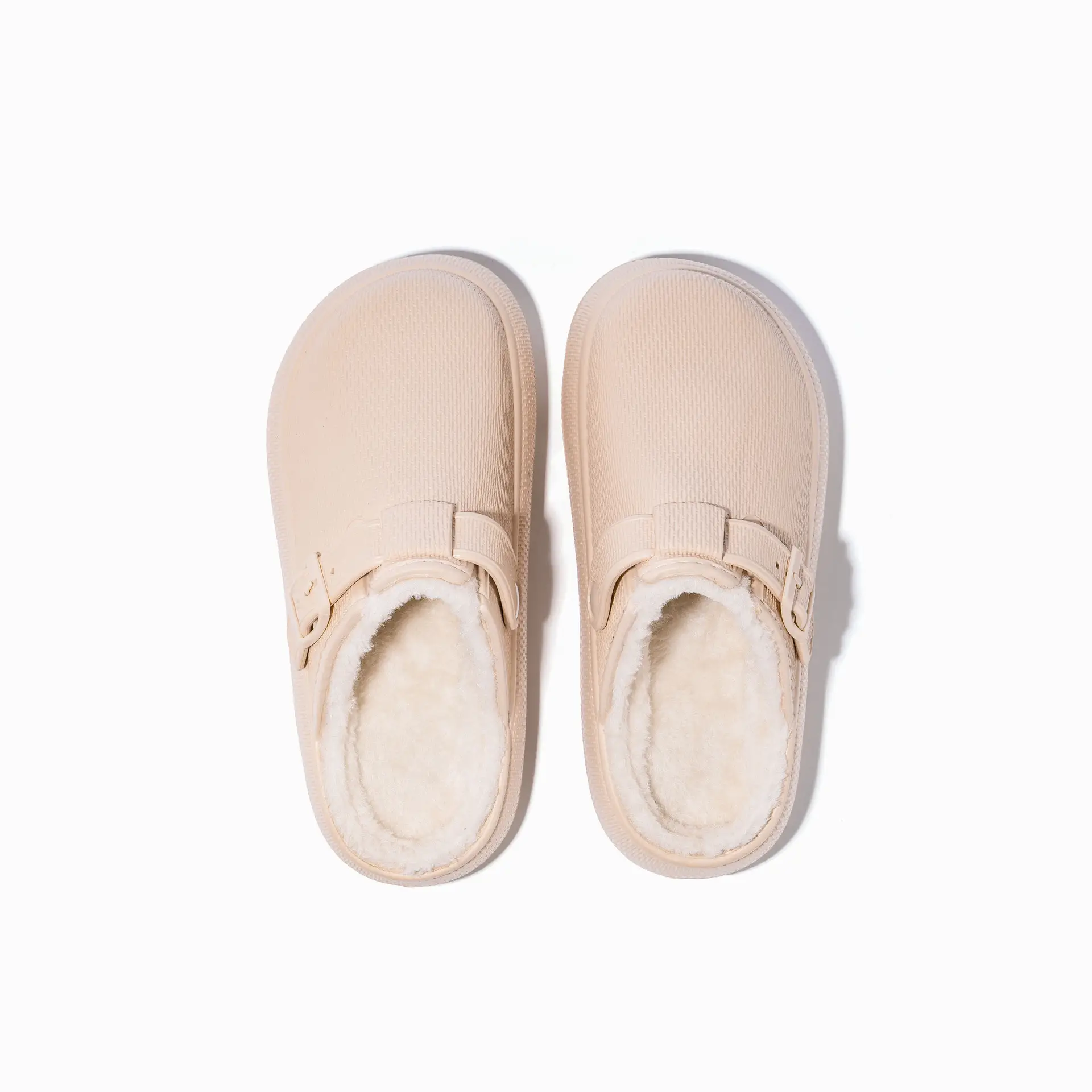 Women's Beige Cotton Slip-On Slippers Warm Indoor Winter