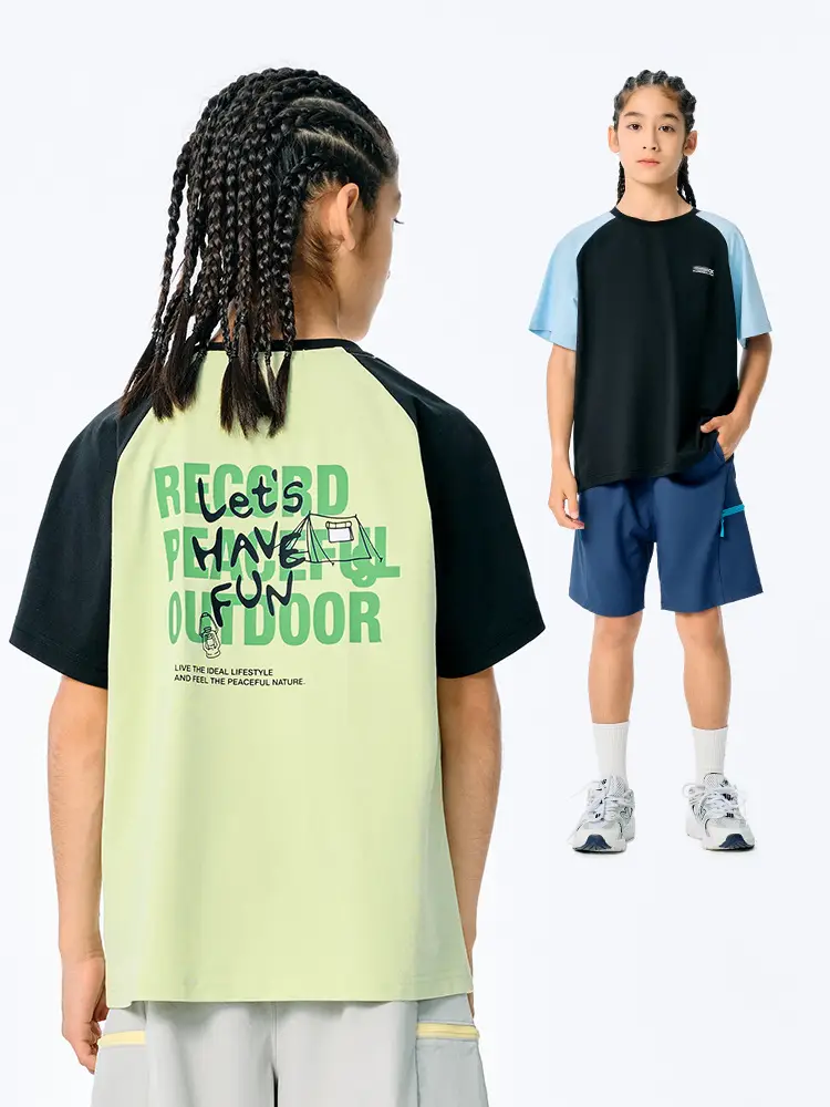 Kids Japanese Style Raglan Sleeve T-Shirt Blue Black Shorts Set - Image 3