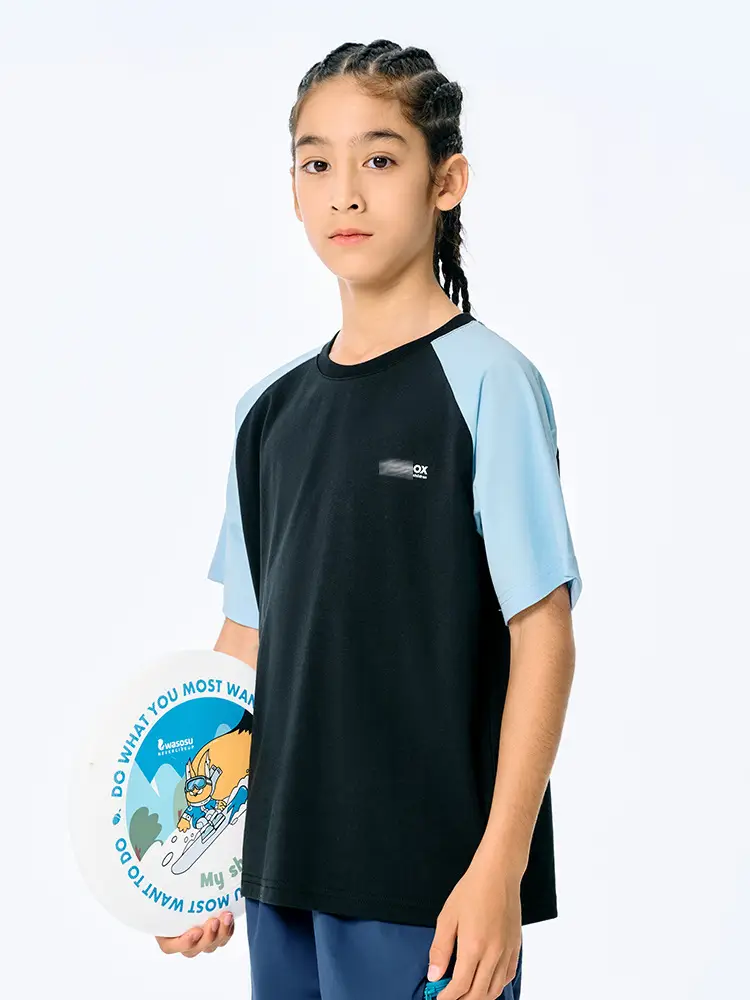 Kids Japanese Style Raglan Sleeve T-Shirt Blue Black Shorts Set - Image 5