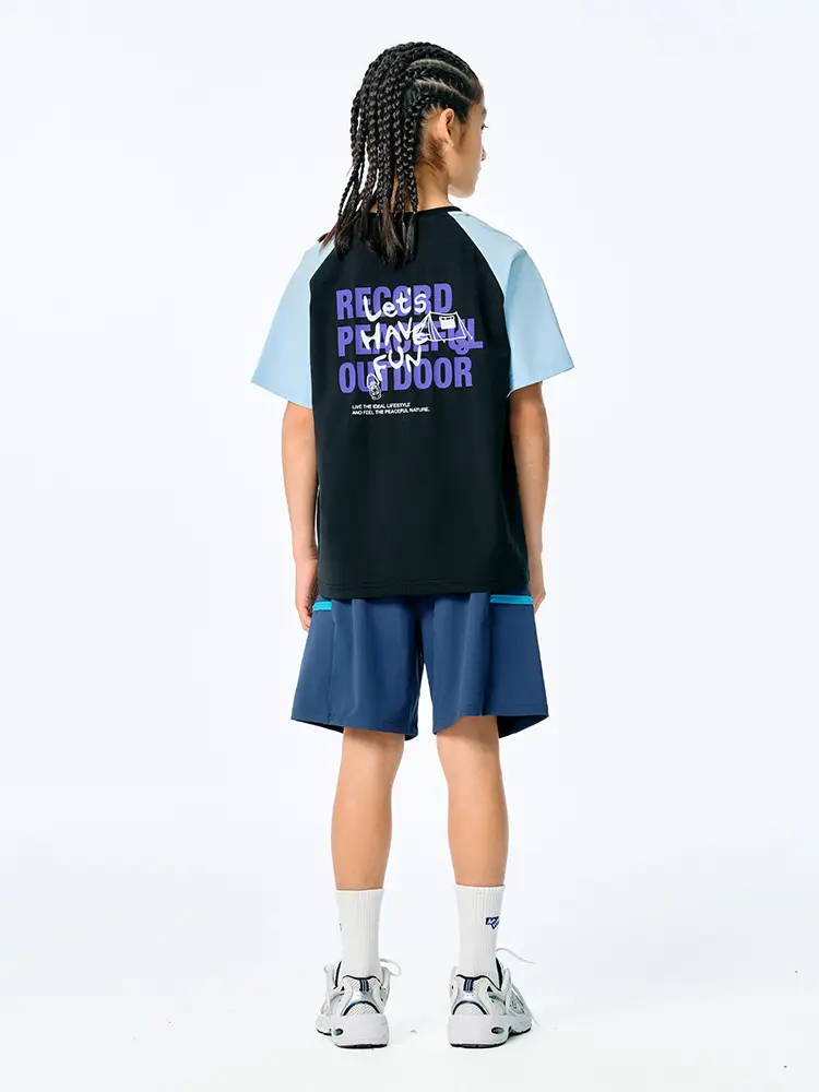 Kids Japanese Style Raglan Sleeve T-Shirt Blue Black Shorts Set - Image 7