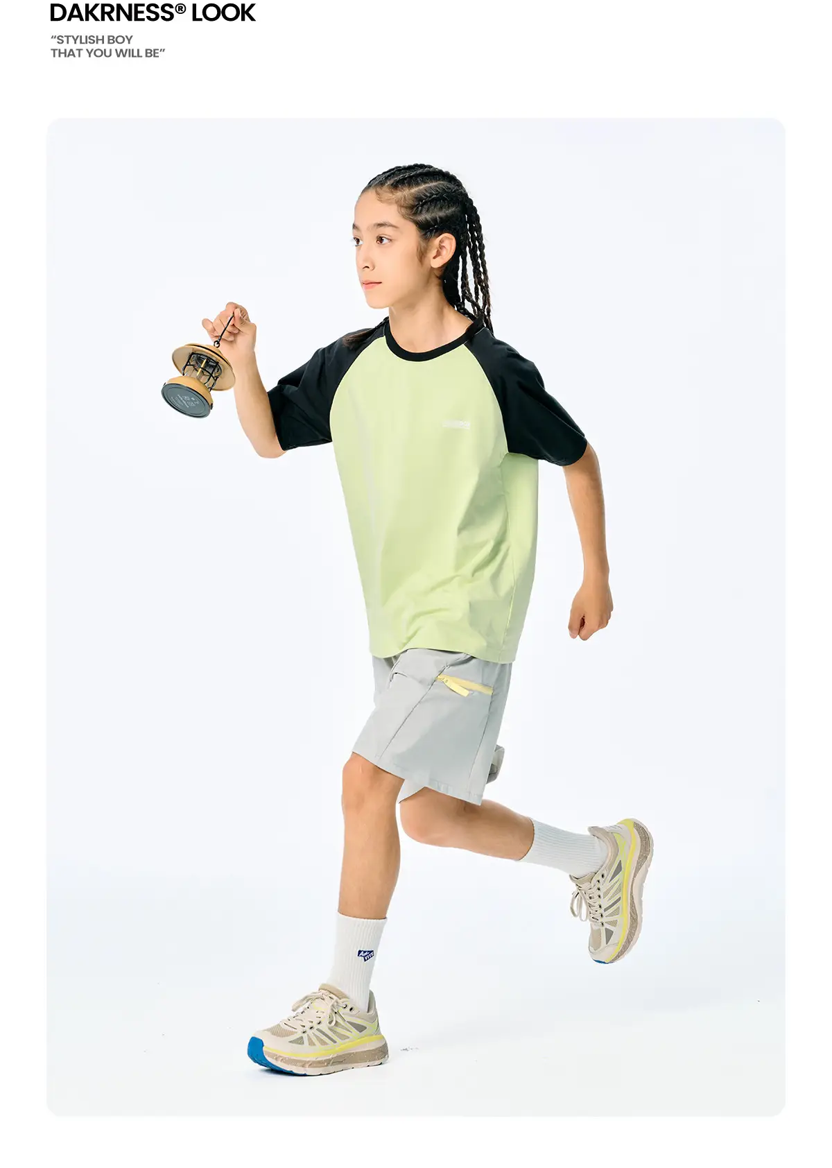 Kids Japanese Style Raglan Sleeve T-Shirt Blue Black Shorts Set — feature 11
