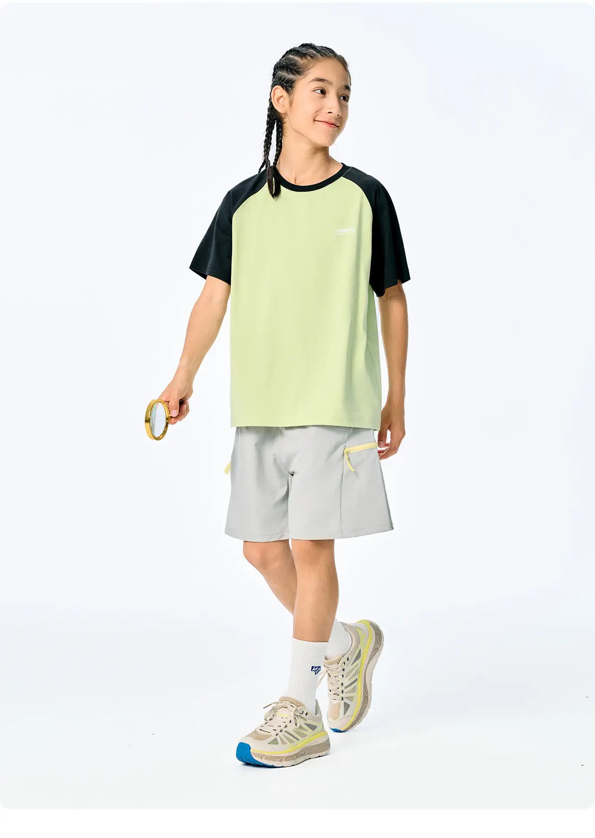 Kids Japanese Style Raglan Sleeve T-Shirt Blue Black Shorts Set — feature 12
