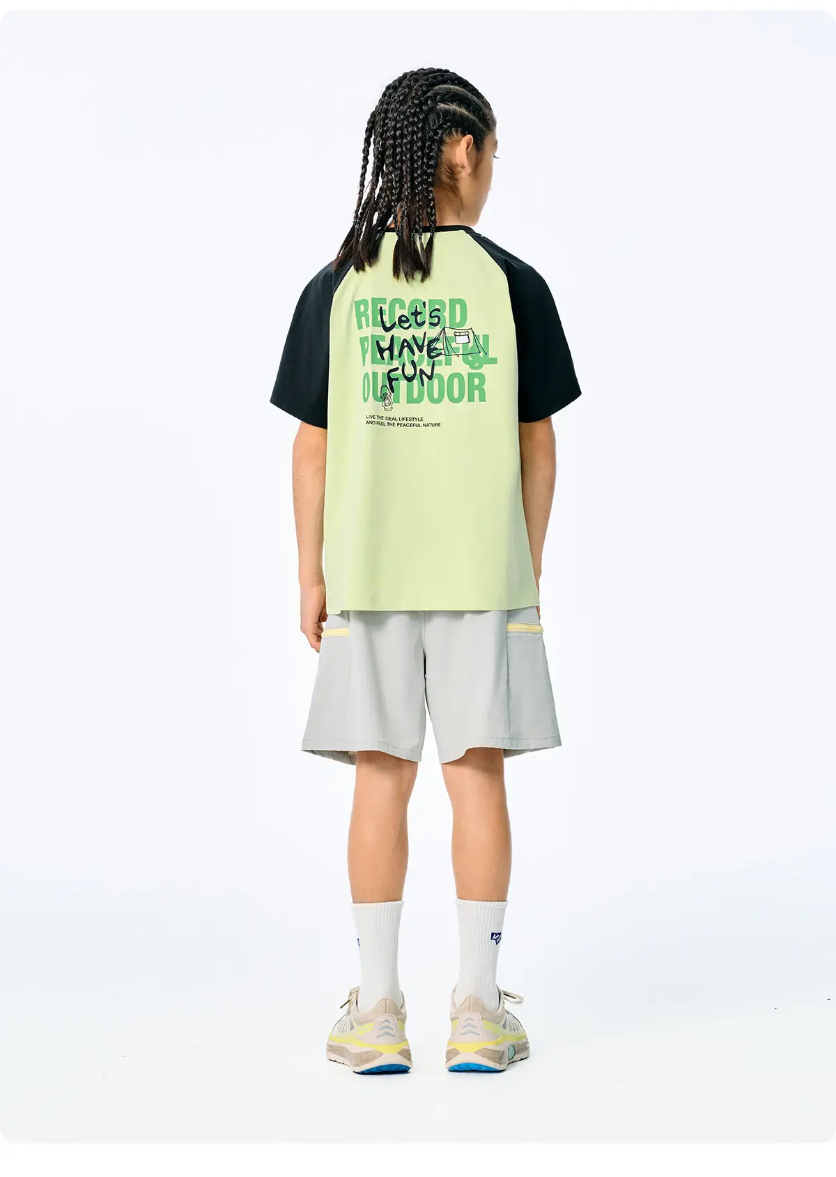 Kids Japanese Style Raglan Sleeve T-Shirt Blue Black Shorts Set — feature 13