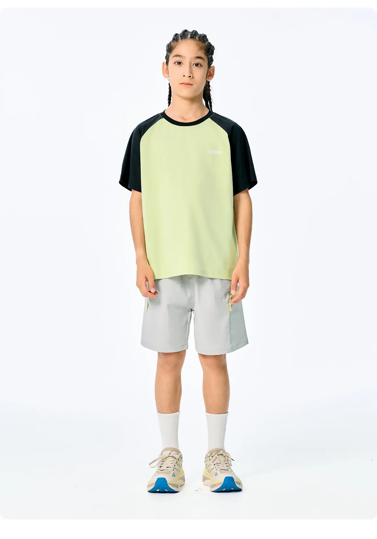 Kids Japanese Style Raglan Sleeve T-Shirt Blue Black Shorts Set — feature 14