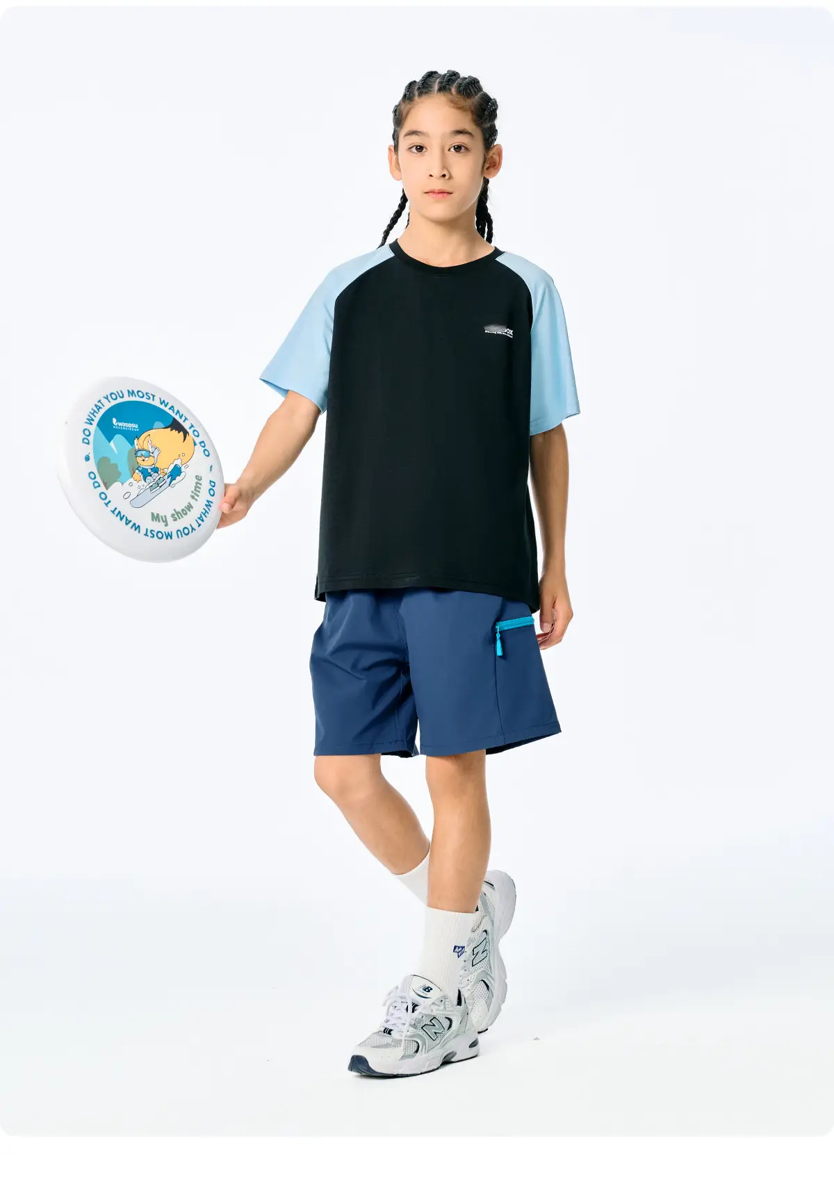 Kids Japanese Style Raglan Sleeve T-Shirt Blue Black Shorts Set — feature 18