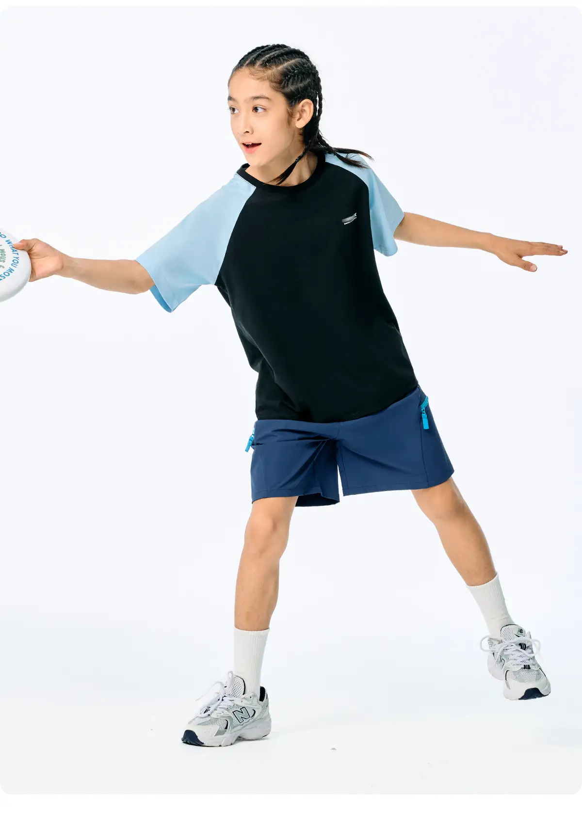 Kids Japanese Style Raglan Sleeve T-Shirt Blue Black Shorts Set — feature 19