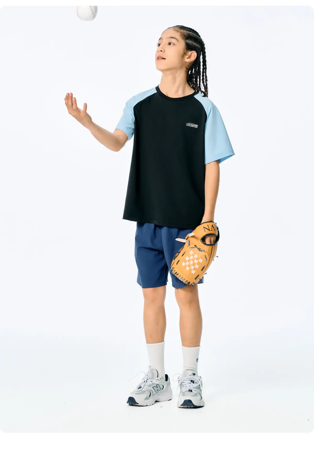 Kids Japanese Style Raglan Sleeve T-Shirt Blue Black Shorts Set — feature 20