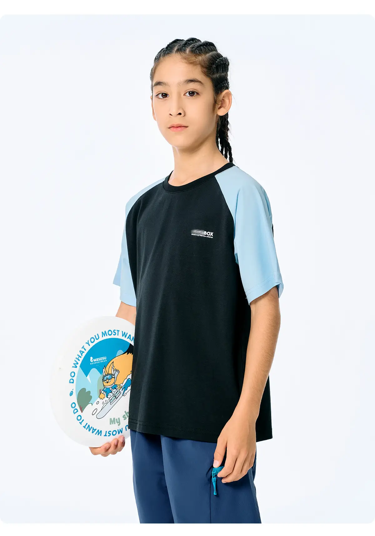 Kids Japanese Style Raglan Sleeve T-Shirt Blue Black Shorts Set — feature 23