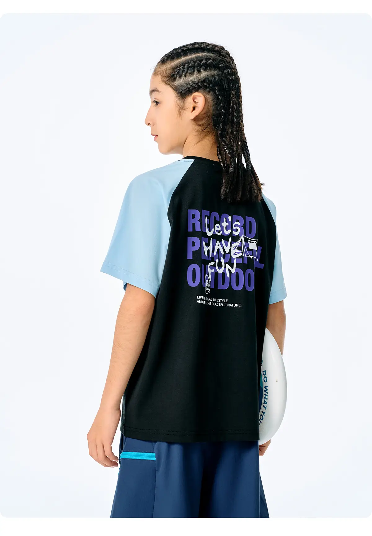 Kids Japanese Style Raglan Sleeve T-Shirt Blue Black Shorts Set — feature 24