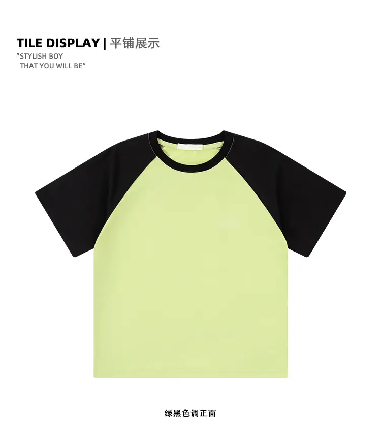 Kids Japanese Style Raglan Sleeve T-Shirt Blue Black Shorts Set — feature 26