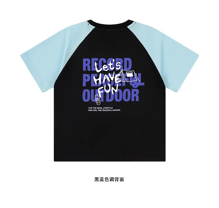 Kids Japanese Style Raglan Sleeve T-Shirt Blue Black Shorts Set — feature 29