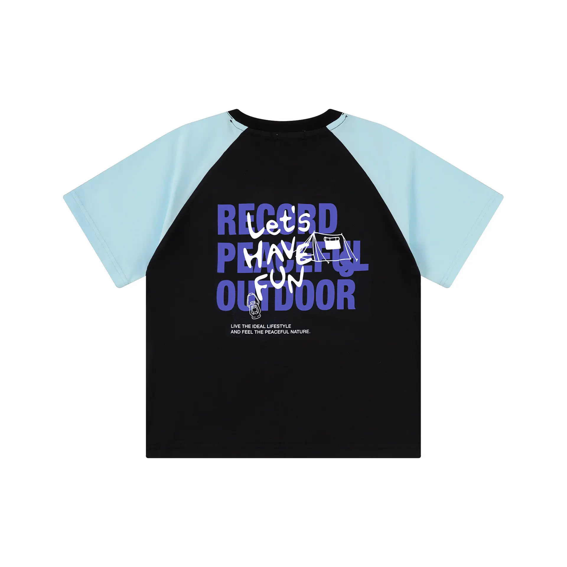 Kids Japanese Style Raglan Sleeve T-Shirt Blue Black Shorts Set - Image 2