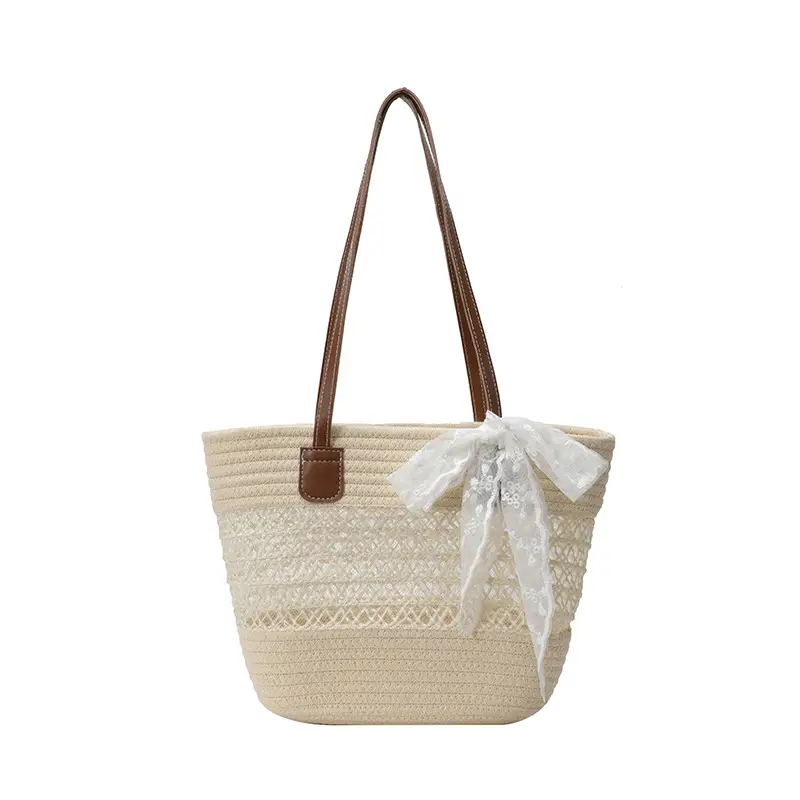 Women's Straw Commuter Bag with Leather Handle - Image 7