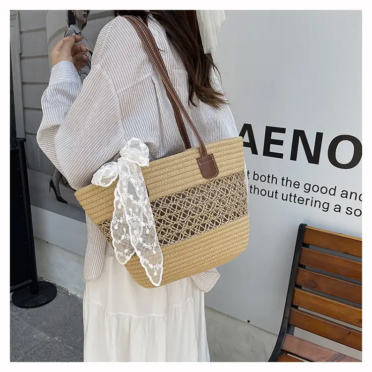 Women's Straw Commuter Bag with Leather Handle — feature 11