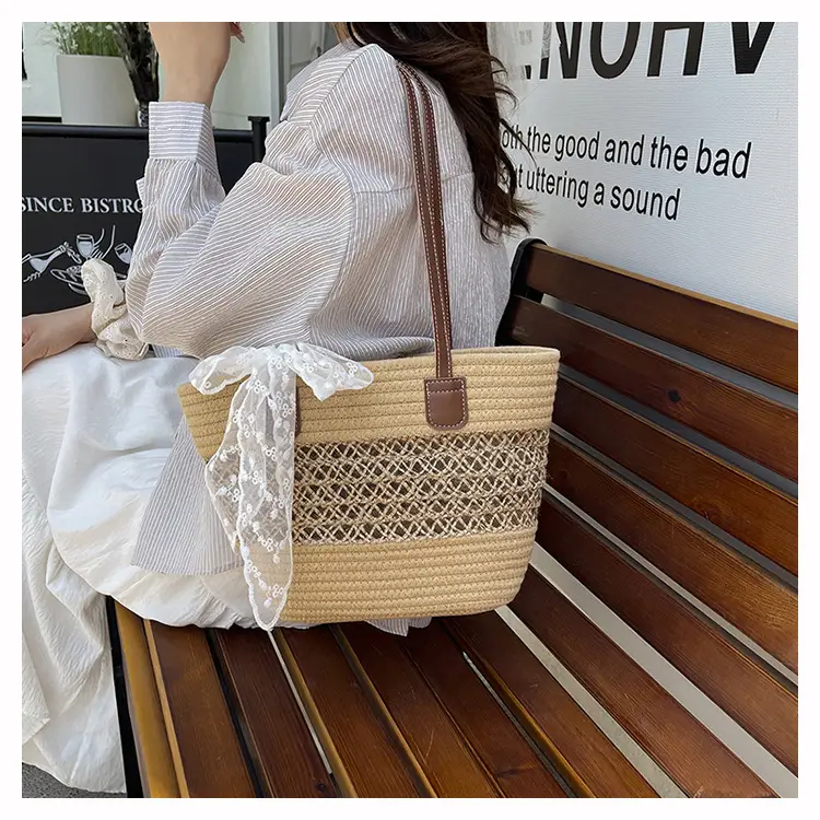 Women's Straw Commuter Bag with Leather Handle — feature 12