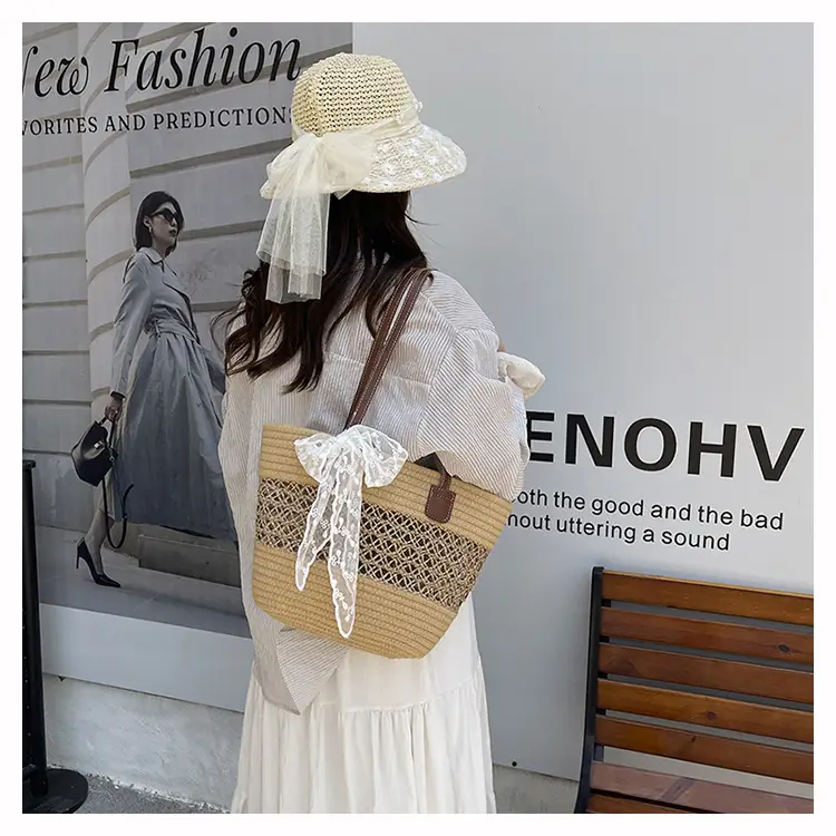 Women's Straw Commuter Bag with Leather Handle — feature 13