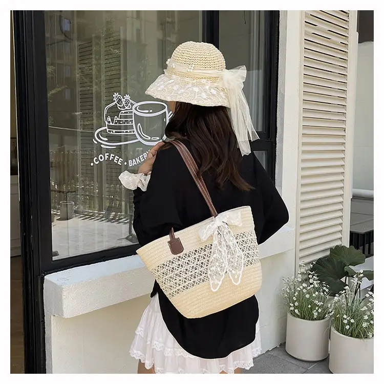 Women's Straw Commuter Bag with Leather Handle — feature 16