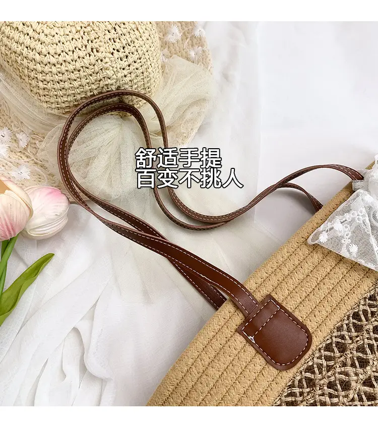 Women's Straw Commuter Bag with Leather Handle — feature 8