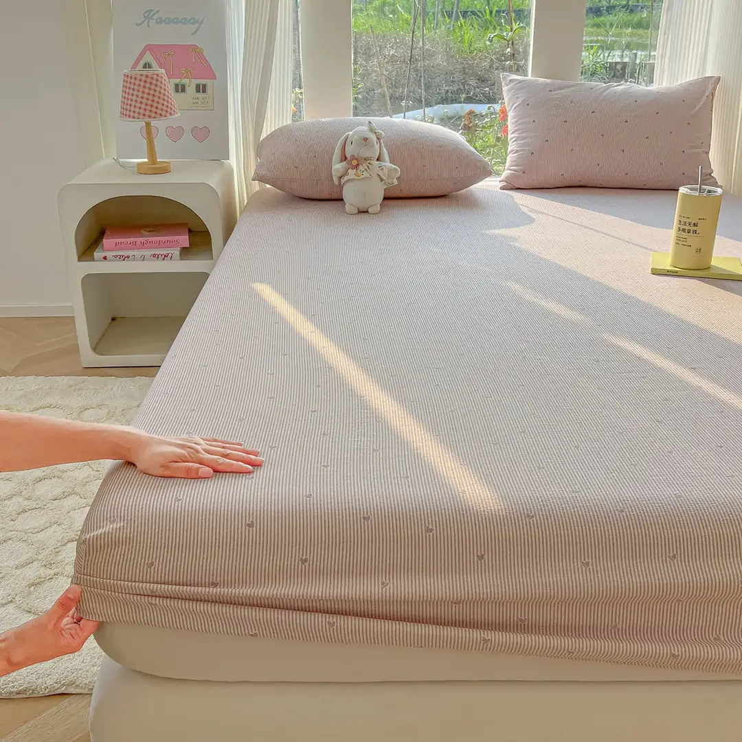 Four-Season Universal Washed Cotton Double-Layer Gauze Fitted Sheet Single-Piece All-Inclusive Anti-Slip Household Double Mattress Dust Cover Three-Piece Set
