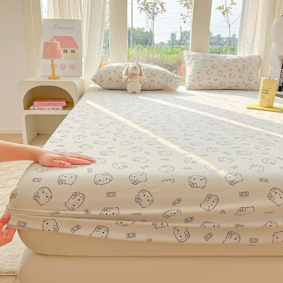 Four-Season Universal Washed Cotton Double-Layer Gauze Fitted Sheet Single-Piece All-Inclusive Anti-Slip Household Double Mattress Dust Cover Three-Piece Set