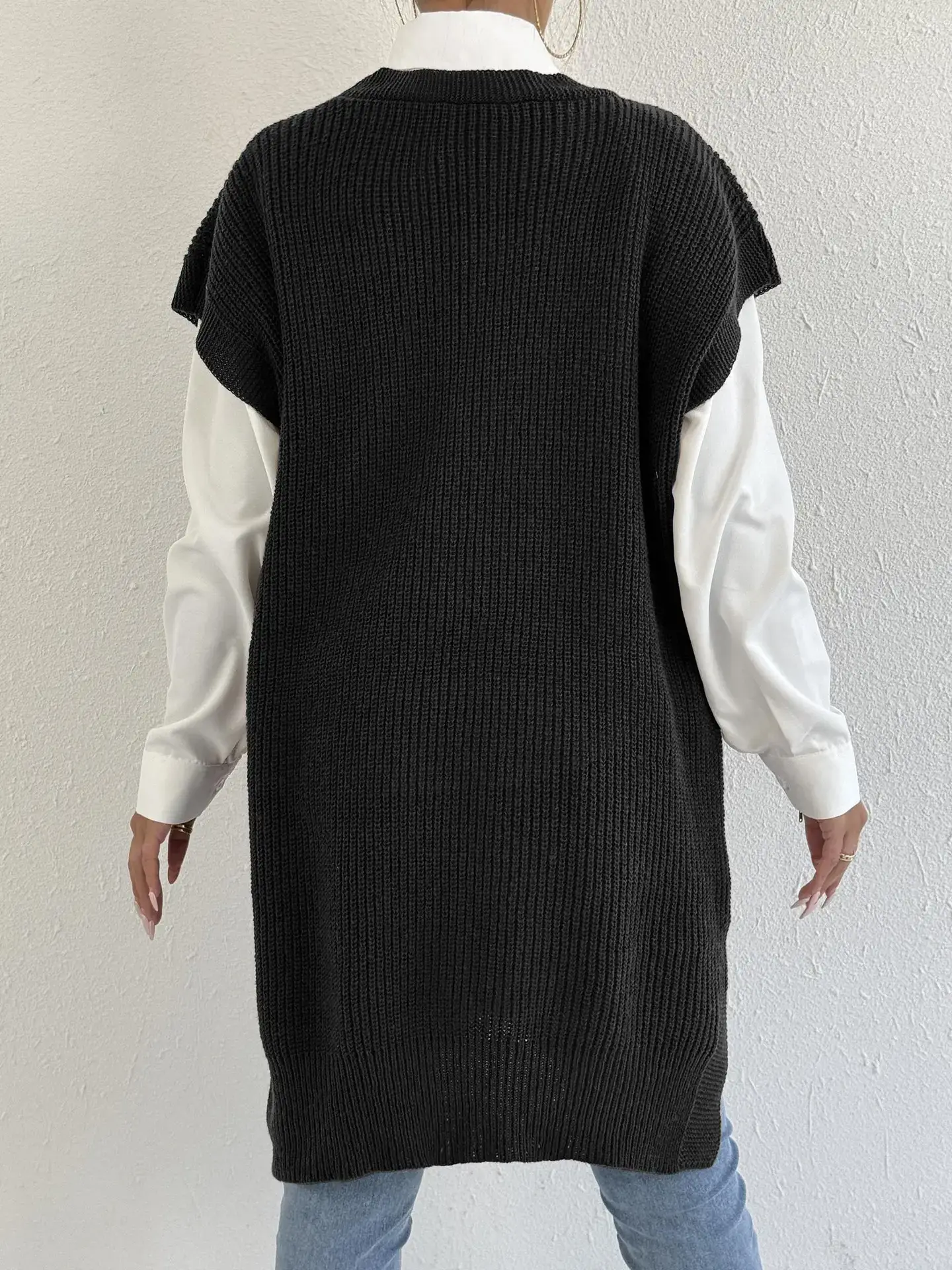 Women's V-Neck Loose Vest Dress Brown Belted — feature 9