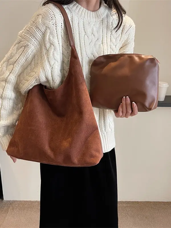 Women Cross-Border Retro Soft Suede Shoulder Bag Brown 2026 - Image 8