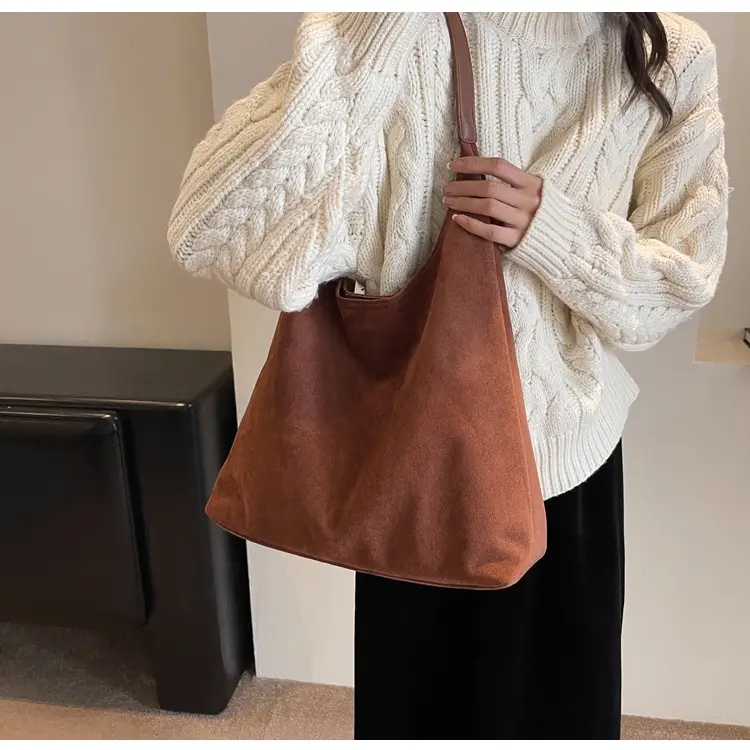 Women Cross-Border Retro Soft Suede Shoulder Bag Brown 2026 — feature 26