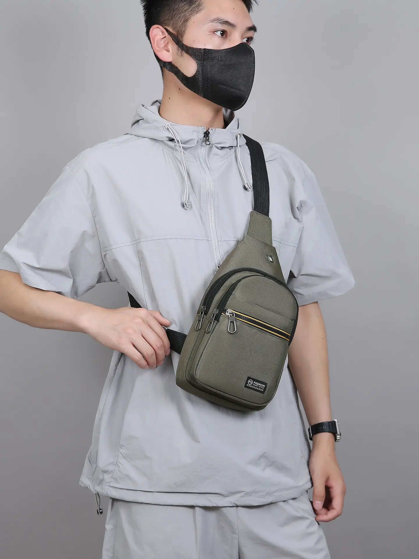 Men's Grey Crossbody Bag with Multi-Functional Design - Image 6