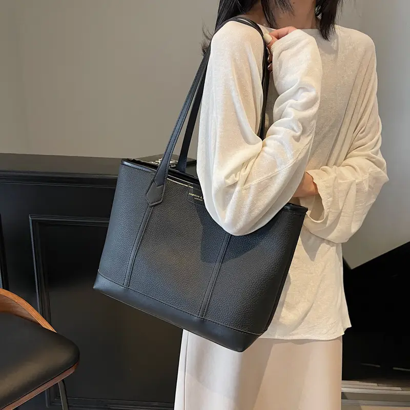 Women's Large Tan Tote Bag with Leather Handles - Image 6