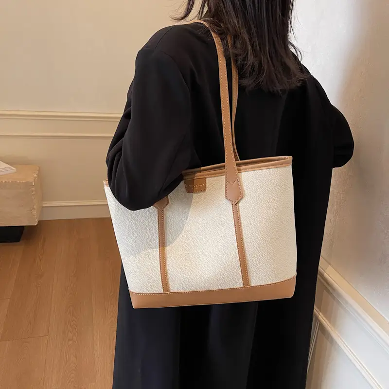Women's Large Tan Tote Bag with Leather Handles - Image 8