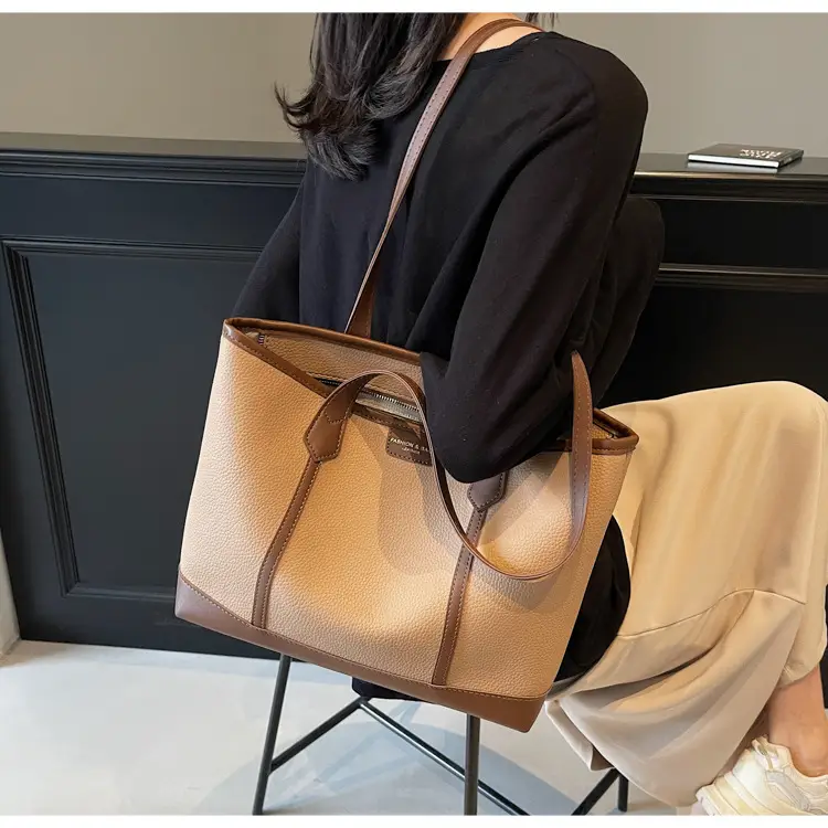 Women's Large Tan Tote Bag with Leather Handles — feature 17