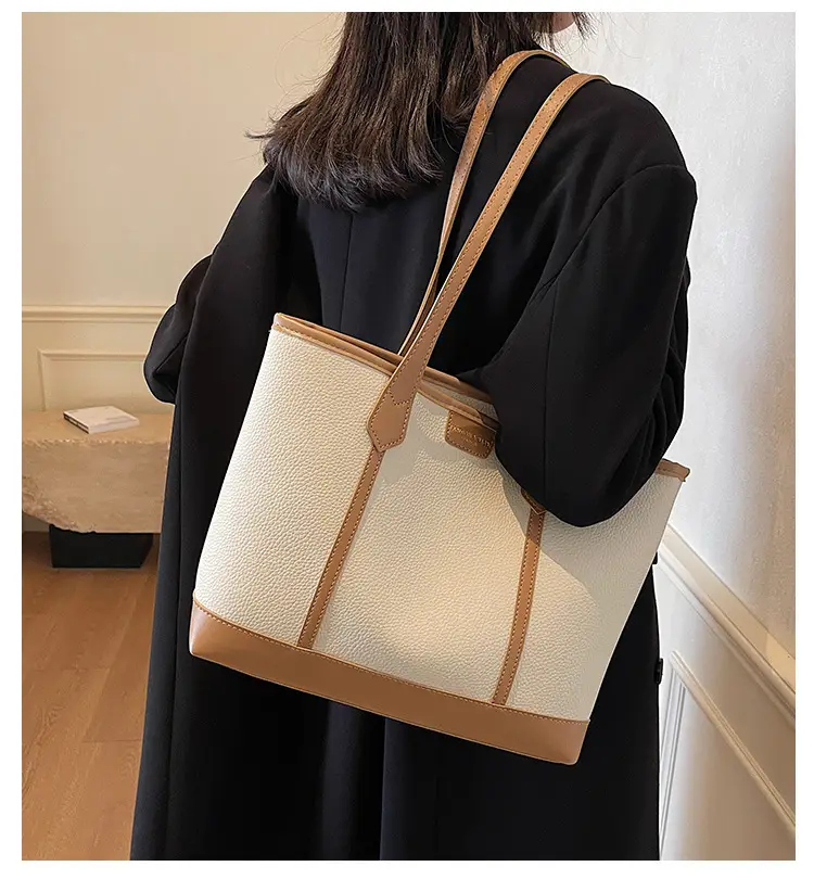 Women's Large Tan Tote Bag with Leather Handles — feature 3