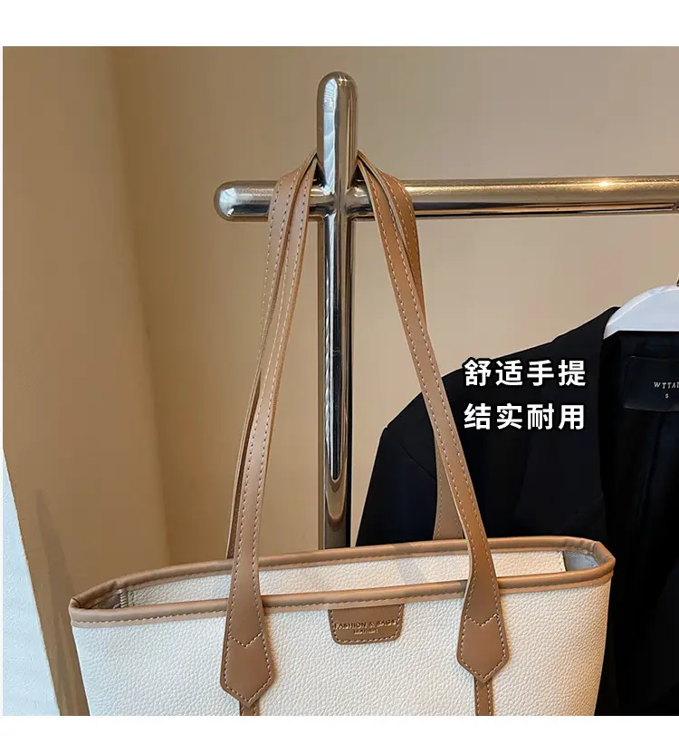 Women's Large Tan Tote Bag with Leather Handles — feature 6