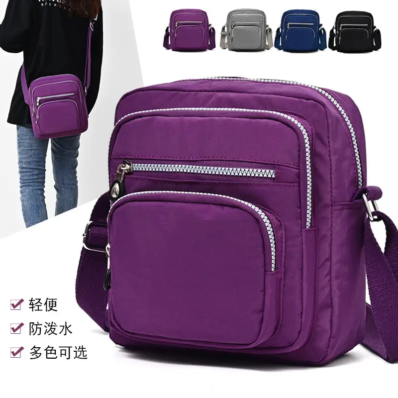 Purple Waterproof Unisex Shoulder Bag with Multiple Pockets - Image 5