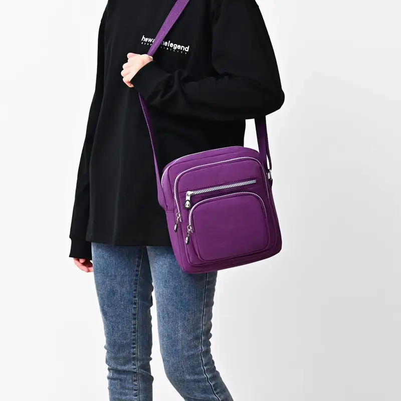 Purple Waterproof Unisex Shoulder Bag with Multiple Pockets - Image 8