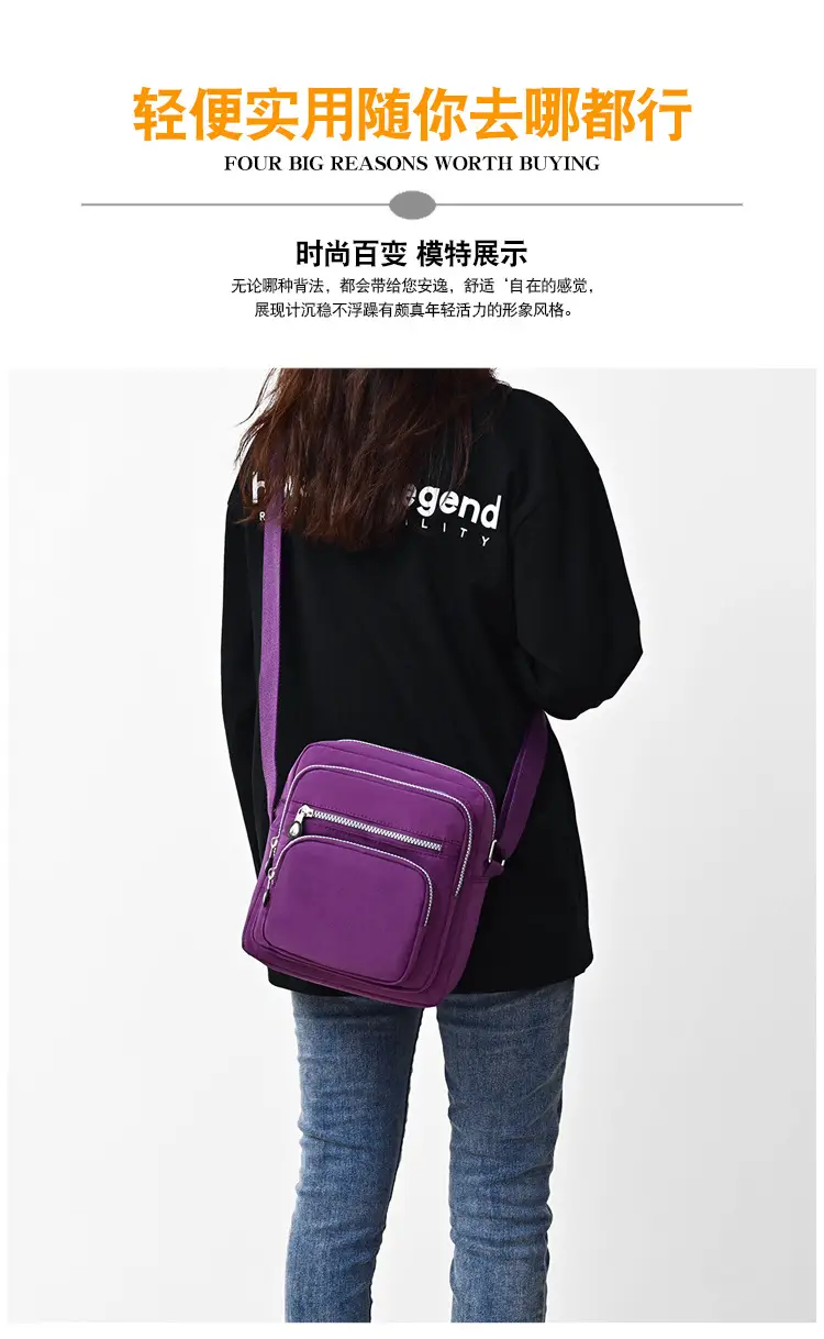Purple Waterproof Unisex Shoulder Bag with Multiple Pockets — feature 11