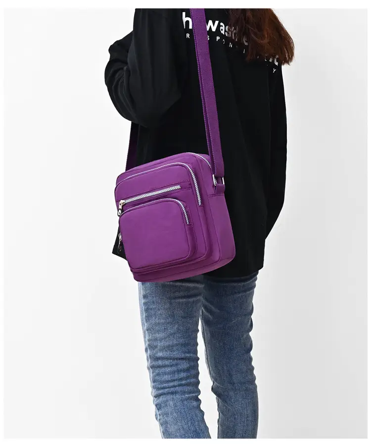 Purple Waterproof Unisex Shoulder Bag with Multiple Pockets — feature 13