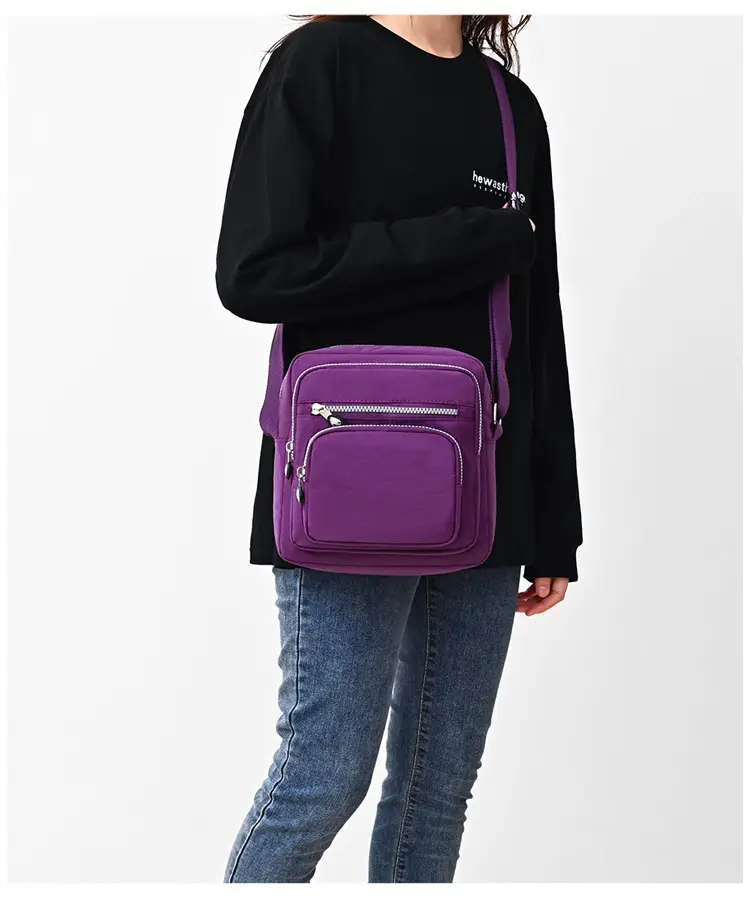 Purple Waterproof Unisex Shoulder Bag with Multiple Pockets — feature 14